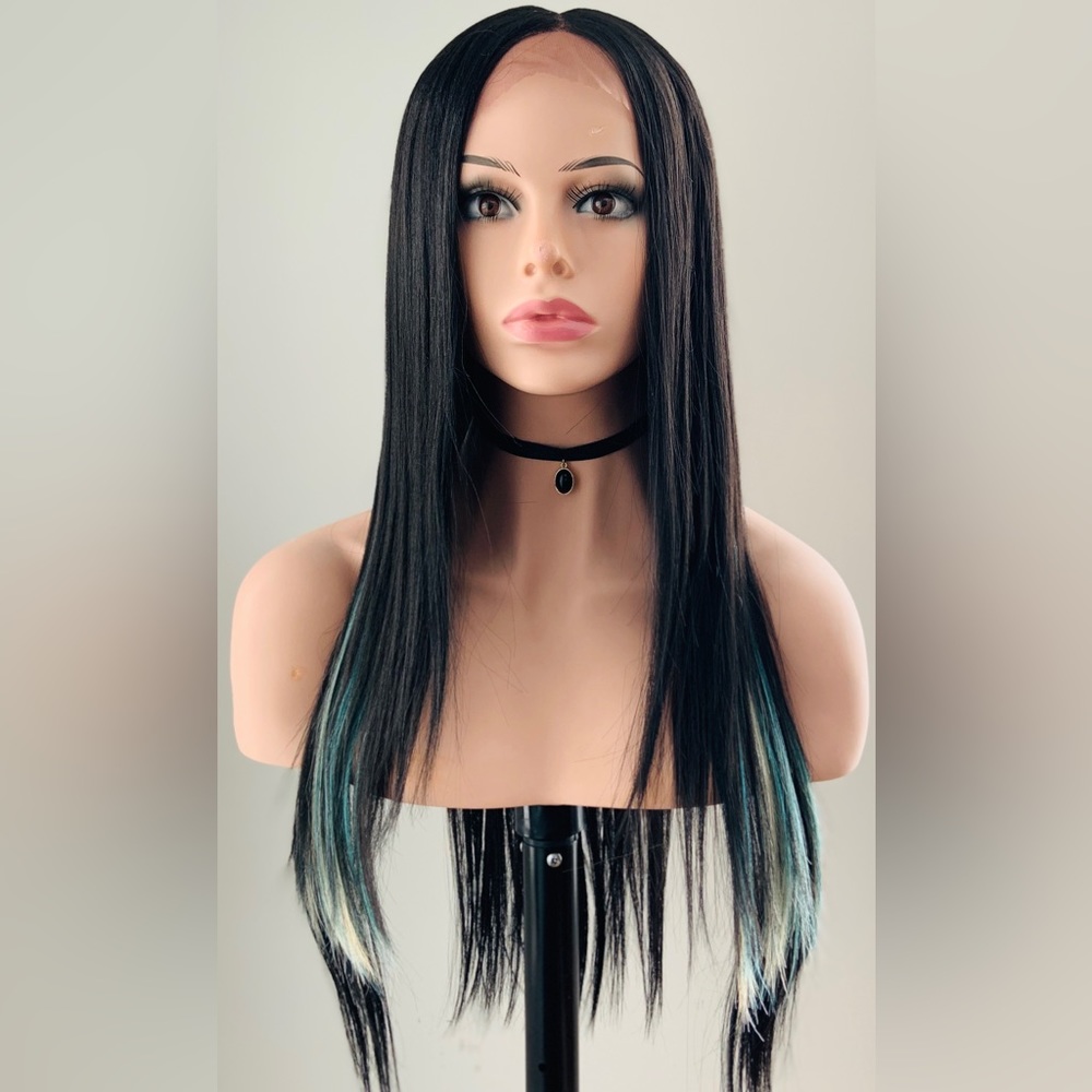 🖤🩵Long Black/Blue/Multi Color Premium Fiber Lace Front Wig - Daily Wear/Events
